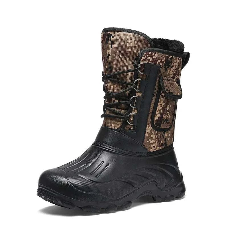 New Winter Camouflage Snow Men Boots Rain Shoes Outdoor Waterproof With Fur Plush Warm Male Casual Mid-Calf Work Motorcycle Boot