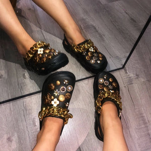 Summer Women Slippers Shoes With Charms Jewelry Garden Shoes Wedges Platform Sandals Antiskid Female Clogs Flip Flops For Woman