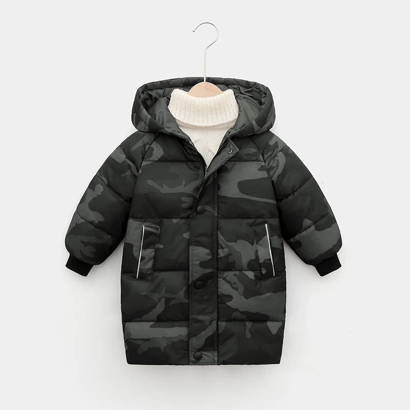 2023 Winter Children's Boy Camouflage Down Jacket Outerwear Clothes Hooded Teen Girls Cotton-Padded Parka Coats Thicken 2-12Y