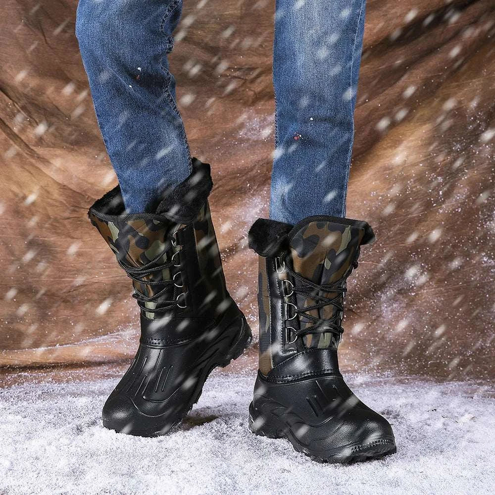 New Winter Camouflage Snow Men Boots Rain Shoes Outdoor Waterproof With Fur Plush Warm Male Casual Mid-Calf Work Motorcycle Boot