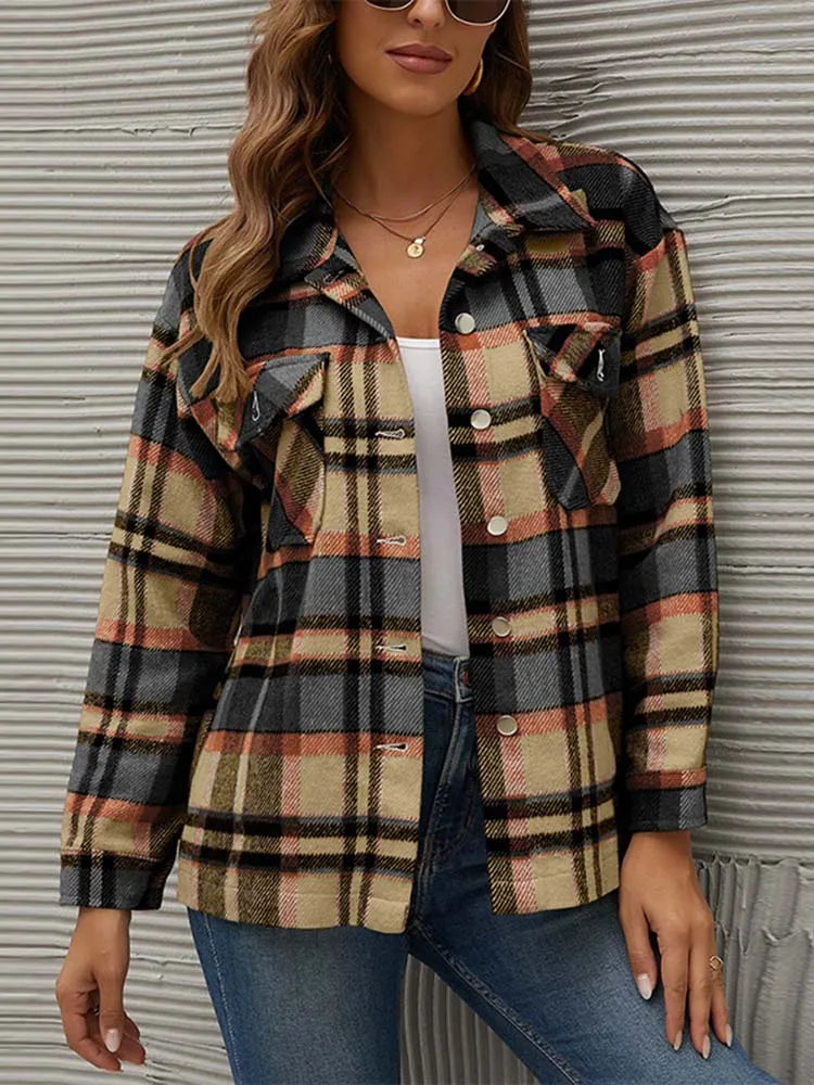 Winter Plaid Flannel Shirt Women Checkered Shirt Fashion Outerwear Casual Velvet Jacket Coat Female Long Sleeve Thick Overshirt