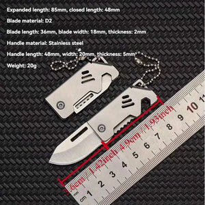 Mini Folding Knife Stainless Steel Box Opening Knife D2 Steel Cannon Portable Sharp Folding Knife Key Hanging Chain