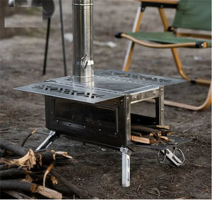 Portable Tent Stove with Glass Wall, Outdoor Camping Stove, Wooden Burned, Quick Release, Backpacking Tools