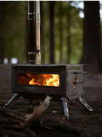 Portable Tent Stove with Glass Wall, Outdoor Camping Stove, Wooden Burned, Quick Release, Backpacking Tools