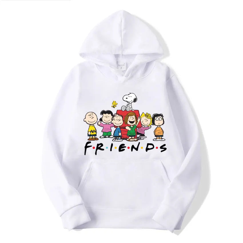 Snoopy Friends Logo Cartoon Anime Women Pullover Spring Autumn Men Oversized Hoodie 2024 Casual Couple Sweatshirt Clothes Tops