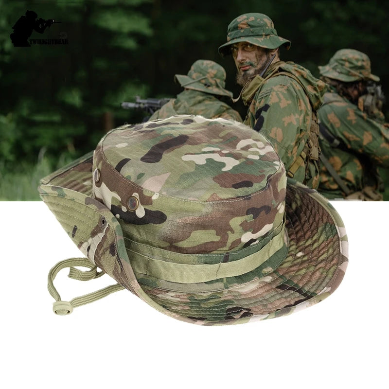 Outdoor Bucket Hat Camouflage Boonie Hat Thicken Fisherman Hat Airsoft Hunting Hiking Climbing Camping caps AF056