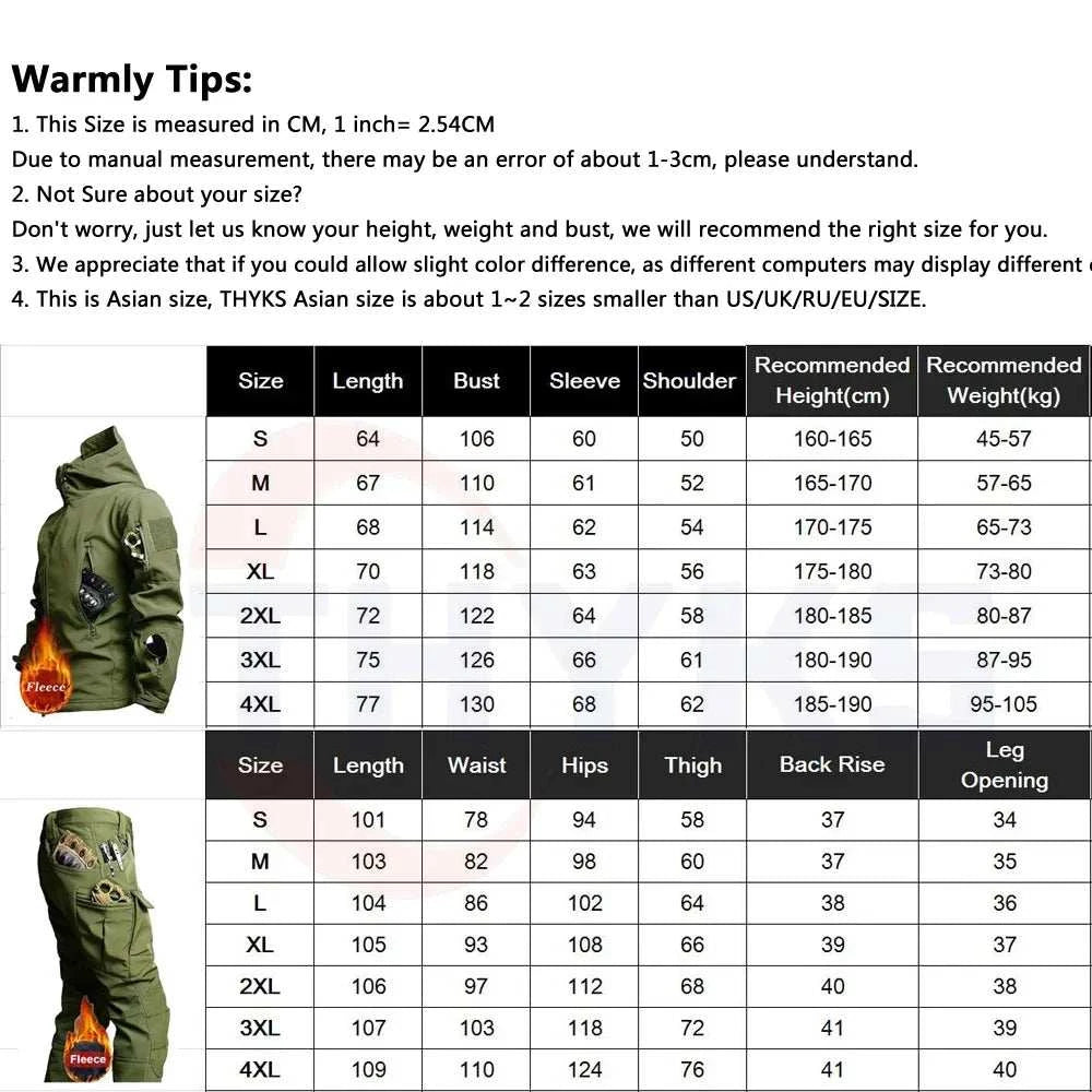 Men's Tactical Winter Set Waterproof Windproof Military Jacket & Pants