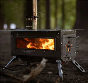 Portable Tent Stove with Glass Wall, Outdoor Camping Stove, Wooden Burned, Quick Release, Backpacking Tools