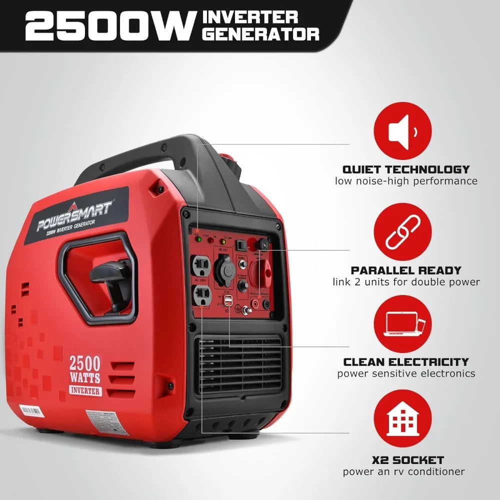 2500-Watt Gas Powered Portable Inverter Generator, Super Quiet for Camping, Tailgating, Home Emergency Use, CARB Compliant