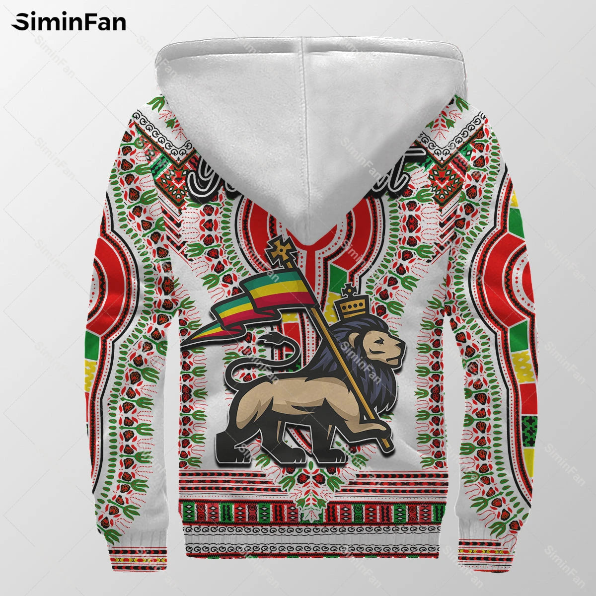 Ethiopia Sherpa Dashiki Black White 3D Printed Mens Thicken Fleece Jacket Warm Flannel Zip Hoodie Windproof Coat Winter Outwear