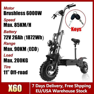 48V-72V 1200W-6000W Electric Scooter 55-85km/