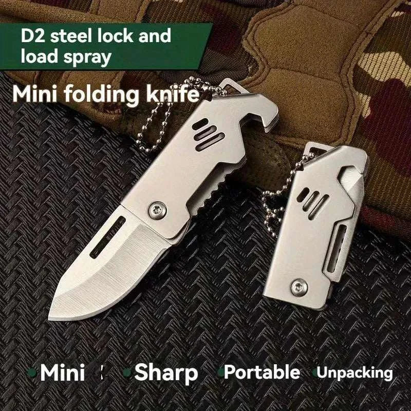 Mini Folding Knife Stainless Steel Box Opening Knife D2 Steel Cannon Portable Sharp Folding Knife Key Hanging Chain