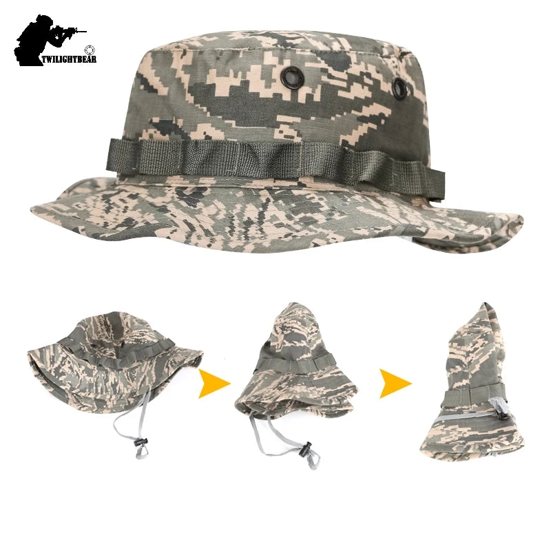 Outdoor Bucket Hat Camouflage Boonie Hat Thicken Fisherman Hat Airsoft Hunting Hiking Climbing Camping caps AF056