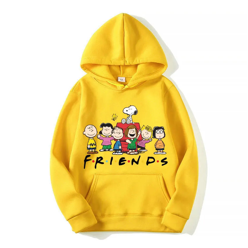 Snoopy Friends Logo Cartoon Anime Women Pullover Spring Autumn Men Oversized Hoodie 2024 Casual Couple Sweatshirt Clothes Tops