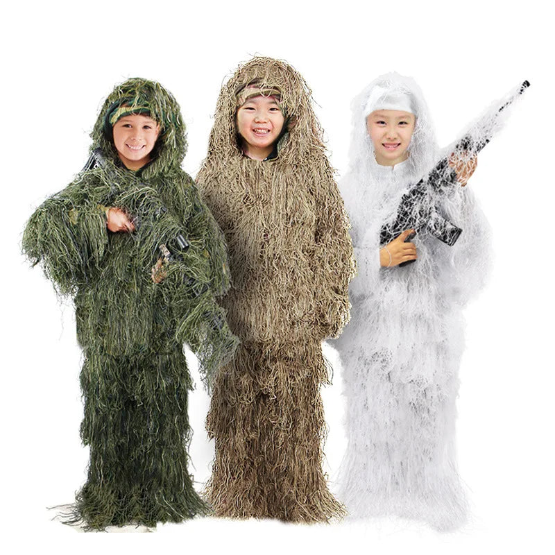 Tactical Children Kids Ghillie Suit Camo Camouflage Forest 3D Suits Airsoft Military Boys Girls Paintball CS War Game Clothes