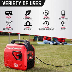 2500-Watt Gas Powered Portable Inverter Generator, Super Quiet for Camping, Tailgating, Home Emergency Use, CARB Compliant