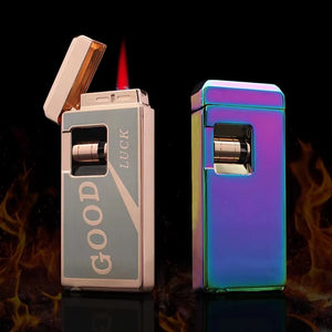 Metal Induction Windproof Red Jet Flame Butane Gas Lighter Creative Touch Roller Battery Ignition Smoking Accessories Gadgets