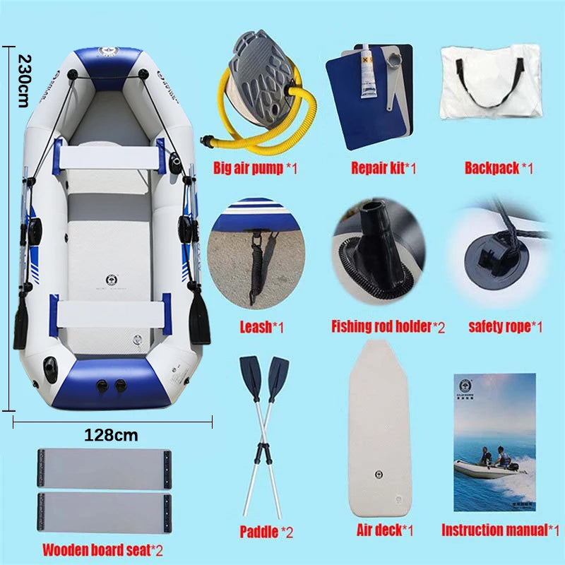 Solarmarine 3 Person 2.3m PVC Inflatable Boat Fishing Kayak Air Floor Dinghy with Paddles And Pump For Outdoor Fishing Sailing