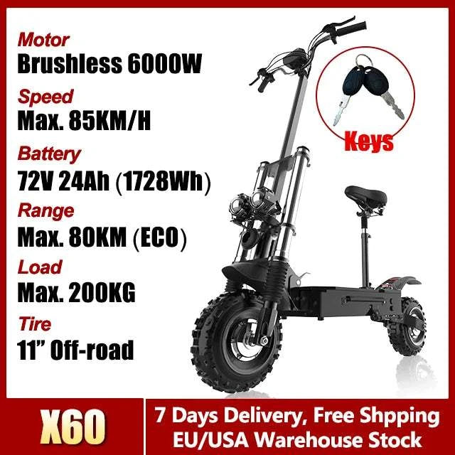 48V-72V 1200W-6000W Electric Scooter 55-85km/